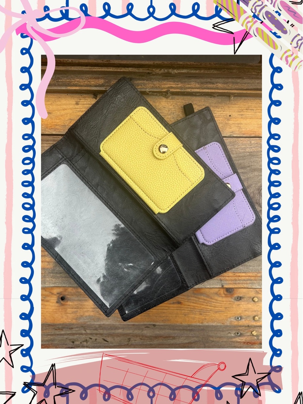 (3)Black Diy Leather Wallet with Elastic Band